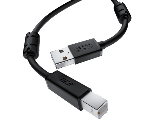 Кабель GCR PROF 0.75m USB 2.0, AM/BM, черный, ферритовые кольца, 28/24 AWG, экран, армированный, морозостойкий, GCR-52416