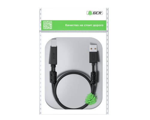 Кабель GCR PROF 0.75m USB 2.0, AM/BM, черный, ферритовые кольца, 28/24 AWG, экран, армированный, морозостойкий, GCR-52416