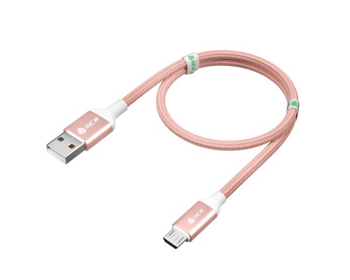 Кабель GCR QC 0.5m MicroUSB, быстрая зарядка, розовый нейлон, AL корпус розовый, белый ПВХ, 28/24 AWG, GCR-52464