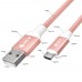 Кабель GCR QC 0.5m MicroUSB, быстрая зарядка, розовый нейлон, AL корпус розовый, белый ПВХ, 28/24 AWG, GCR-52464