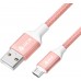 Кабель GCR QC 0.5m MicroUSB, быстрая зарядка, розовый нейлон, AL корпус розовый, белый ПВХ, 28/24 AWG, GCR-52464