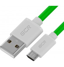 Кабель GCR QC 1.5m MicroUSB, быстрая зарядка, зеленый TPE, белые коннекторы, 28/22 AWG, GCR-52459                                                                                                                                                         