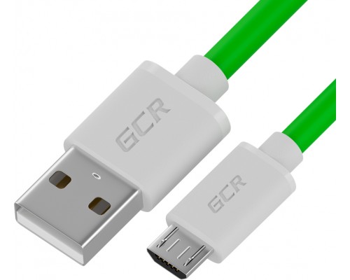 Кабель GCR QC 1.5m MicroUSB, быстрая зарядка, зеленый TPE, белые коннекторы, 28/22 AWG, GCR-52459