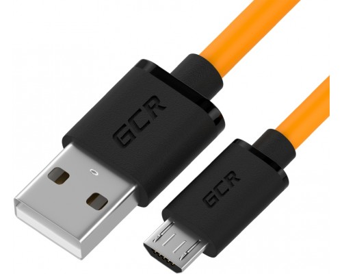 Кабель GCR QC 1.5m MicroUSB, быстрая зарядка, оранжевый TPE, черные коннекторы, 28/22 AWG, GCR-52460