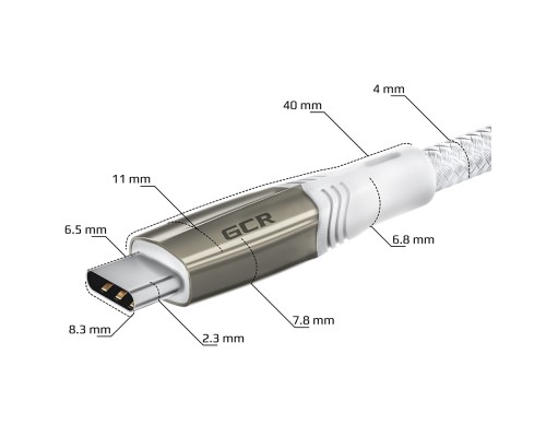 Кабель GCR 1.0m TypeC/Lightning MFI POWER DELIVERY 18 W, быстрая зарядка, белый нейлон, корпус relief, белый ПВХ, GCR-52633