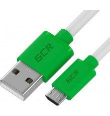 Кабель GCR QC 1.0m MicroUSB, быстрая зарядка, белый TPE, зеленые коннекторы, 28/22 AWG, GCR-52478                                                                                                                                                         