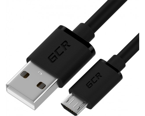 Кабель GCR QC 1.5m MicroUSB, быстрая зарядка, черный TPE, черные коннекторы, 28/22 AWG, GCR-52461