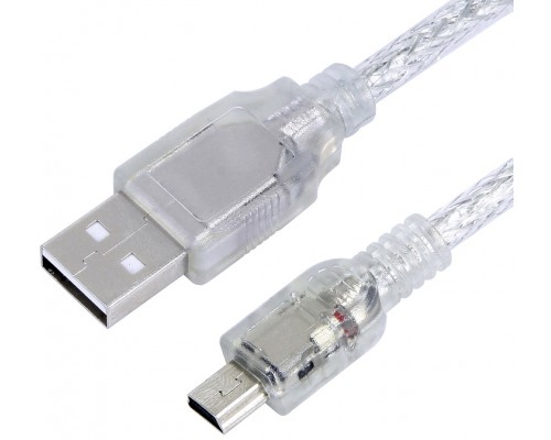 Кабель Greenconnect 1.5m USB 2.0, AM/mini 5P, прозрачный, ферритовое кольцо, 28/28 AWG, экран, армированный, морозостойкий, GCR-UM1M5P-BB2S-1.5m, экран, армированный, морозостойкий