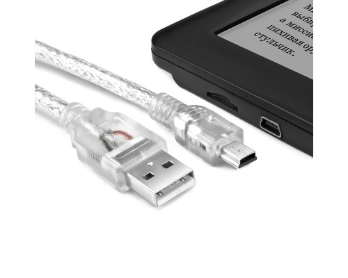 Кабель Greenconnect 1.5m USB 2.0, AM/mini 5P, прозрачный, ферритовое кольцо, 28/28 AWG, экран, армированный, морозостойкий, GCR-UM1M5P-BB2S-1.5m, экран, армированный, морозостойкий