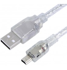 Кабель Greenconnect 3.0m USB 2.0, AM/mini 5P, прозрачный, 28/28 AWG, экран, армированный, морозостойкий, GCR-50795                                                                                                                                        