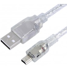 Кабель Greenconnect 1.8m USB 2.0, AM/mini 5P, прозрачный, 28/28 AWG, экран, армированный, морозостойкий, GCR-50982                                                                                                                                        