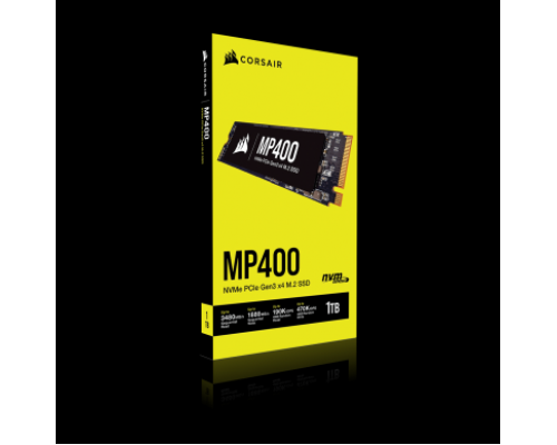 Внутренний NVMe накопитель M.2 2280 1TB Corsair MP400 Client SSD CSSD-F1000GBMP400 PCIe Gen3x4 with NVMe, 3480/1880, IOPS 190/470K, MTBF 1.8M, 3D QLC, 200TBW, 0.11DWPD, Heatsink, RTL