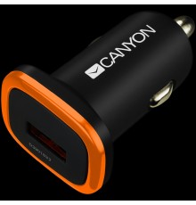 Автомобильное зарядное устройство CANYON C-01 Universal 1xUSB car adapter, Input 12V-24V, Output 5V-1A, black rubber coating with orange electroplated ring(without LED backlighting), 51.8*31.2*26.2mm, 0.016kg                                          