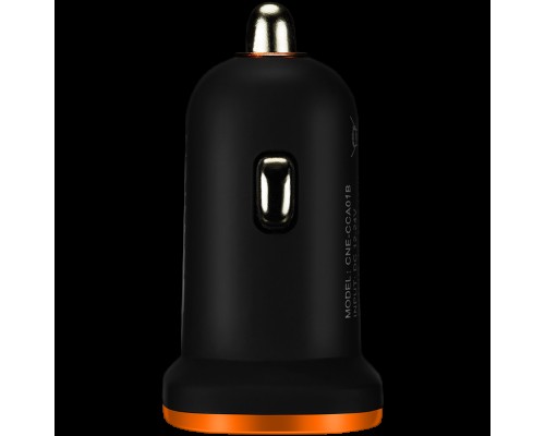 Автомобильное зарядное устройство CANYON C-01 Universal 1xUSB car adapter, Input 12V-24V, Output 5V-1A, black rubber coating with orange electroplated ring(without LED backlighting), 51.8*31.2*26.2mm, 0.016kg