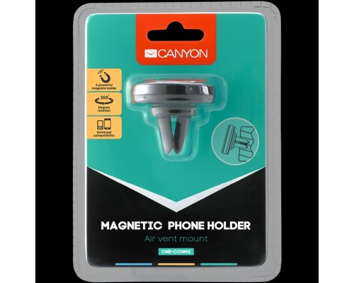 Автомобильное зарядное устройство Canyon CH-2 Car Holder for Smartphones,magnetic suction function ,with 2 plates(rectangle/circle), black ,44*44*40mm 0.035kg