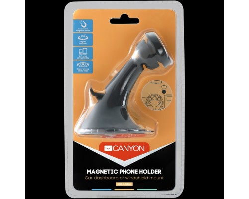 Автомобильное зарядное устройство Canyon CH-6 Car Holder for Smartphones,magnetic suction function ,with 2 plates(rectangle/circle), black ,97*67.5*107mm 0.068kg