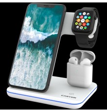 Беспроводное зарядное устройство CANYON WS-302 3in1 Wireless charger, with touch button for Running water light, Input 9V/2A, 12V/2A, Output 15W/10W/7.5W/5W, Type c to USB-A cable length 1.2m, 137*103*140mm, 0.22Kg, White                             