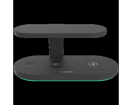 Беспроводное зарядное устройство CANYON WS-501 5in1 Wireless charger, with UV sterilizer, with touch button for Running water light, Input QC36W or PD30W, Output 15W/10W/7.5W/5W, USB-A 10W(max), Type c to USB-A cable length 1.2m, 188*90*81mm, 0.249Kg