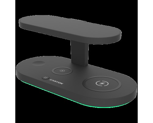 Беспроводное зарядное устройство CANYON WS-501 5in1 Wireless charger, with UV sterilizer, with touch button for Running water light, Input QC36W or PD30W, Output 15W/10W/7.5W/5W, USB-A 10W(max), Type c to USB-A cable length 1.2m, 188*90*81mm, 0.249Kg