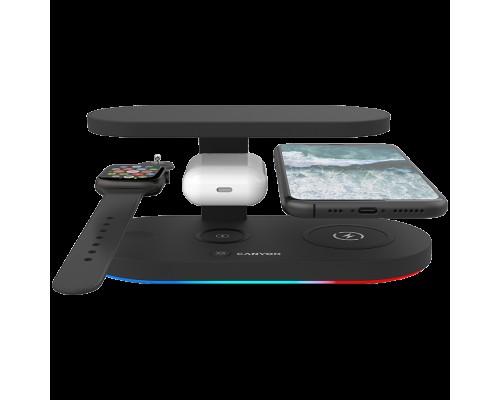 Беспроводное зарядное устройство CANYON WS-501 5in1 Wireless charger, with UV sterilizer, with touch button for Running water light, Input QC36W or PD30W, Output 15W/10W/7.5W/5W, USB-A 10W(max), Type c to USB-A cable length 1.2m, 188*90*81mm, 0.249Kg