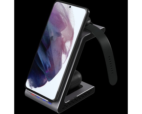 Беспроводное зарядное устройство Prestigio ReVolt A9, 3-in-1 wireless charging station for Samsung smartphone, Galaxy Watch, Galaxy Buds and other Android devices, wireless output for phone 7.5W/10W, wireless output for earphones 5W, wireless output