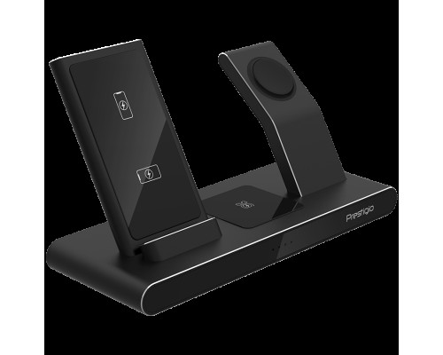 Беспроводное зарядное устройство Prestigio ReVolt A7, 3-in-1 wireless charging station for iPhone, Apple Watch, AirPods, wilreless output for phone 7.5W/10W, wireless output for AirPods 5W, wireless output for Apple Watch 2.5W, material: aluminum+tem