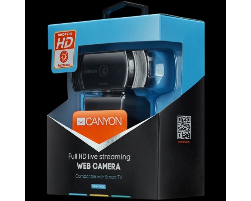 Веб-камера CANYON C5 1080P full HD 2.0Mega auto focus webcam with USB2.0 connector, 360 degree rotary view scope, built in MIC, IC Sunplus2281, Sensor OV2735, viewing angle 65°, cable length 2.0m, Black, 76.3x49.8x54mm, 0.106kg