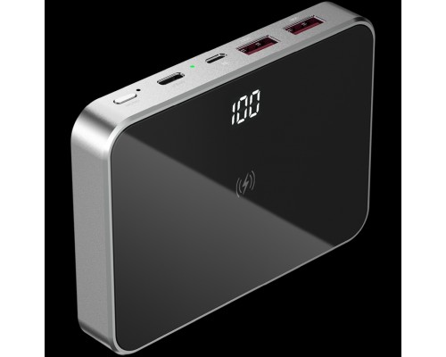 Внешний аккумулятор  Prestigio Graphene PD, fast charging powerbank, capacity 10000 mAh, 2*USB3.0 quick charge, 1*Type-C PD, wireless charging interface 10W, LED battery indicator, leather case, cable type C-USB, 60W adapter in the box, al