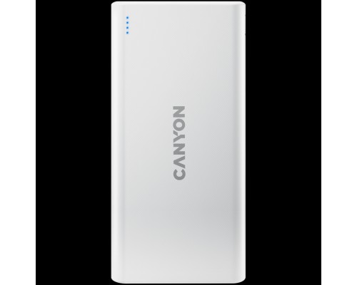Внешний аккумулятор  CANYON PB-106 Power bank 10000mAh Li-poly battery, Input 5V/2A, Output 5V/2.1A(Max), USB cable length 0.3m, 140*68*16mm, 0.24Kg, White
