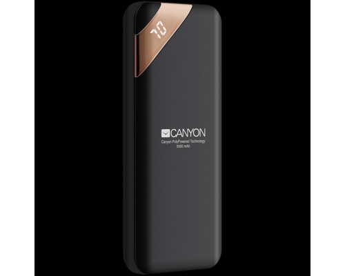 Внешний аккумулятор  CANYON PB-54 Power bank 5000mAh Li-poly battery, Input 5V/2A, Output 5V/2.1A, with Smart IC and power display, Black, USB cable length 0.25m, 115*50*12mm, 0.120Kg