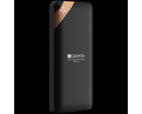 Внешний аккумулятор  CANYON PB-102 Power bank 10000mAh Li-poly battery, Input 5V/2A, Output 5V/2.1A(Max), with Smart IC and power display, Black, USB cable length 0.25m, 137*67*13mm, 0.230Kg