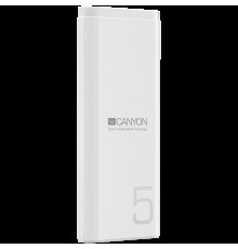 Внешний аккумулятор  CANYON PB-53 Power bank 5000mAh Li-poly battery, Input 5V/2A, Output 5V/2.1A, with Smart IC, White, USB cable length 0.25m, 120*52*12mm, 0.120Kg                                                                                     