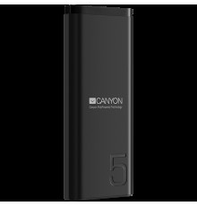 Внешний аккумулятор  CANYON PB-53 Power bank 5000mAh Li-poly battery, Input 5V/2A, Output 5V/2.1A, with Smart IC, Black, USB cable length 0.25m, 120*52*12mm, 0.120Kg                                                                                     