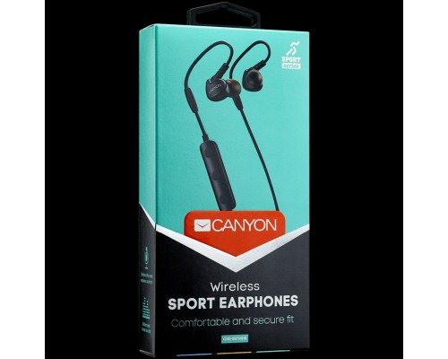 Наушники беспроводные CANYON BTH-1 Bluetooth sport earphones with microphone, cable length 0.3m, 18*25*22mm, 0.028kg, Black