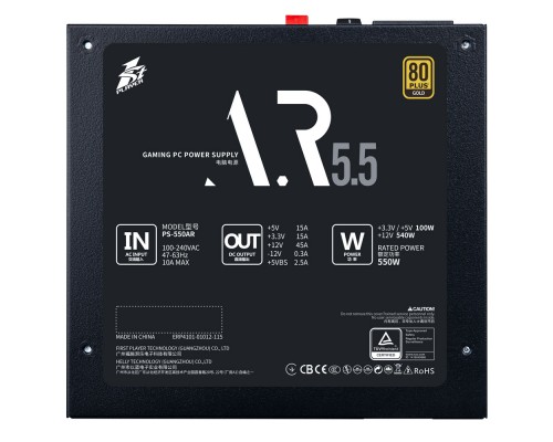 Блок питания 1STPLAYER AR 550W / ATX 2.4, LLC+DC-DC, APFC, 80 PLUS GOLD, 120mm fan / PS-550AR