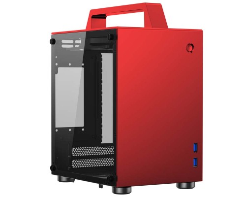 Корпус JONSBO T8 Red без БП, боковые панели из закаленного стекла, mini-ITX, красный