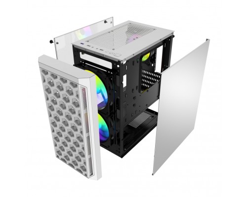 Корпус Powercase Mistral Micro T3W, Tempered Glass, Mesh, 2x 140mm + 1х 120mm 5-color fan, белый, mATX  (CMIMTW-L3)