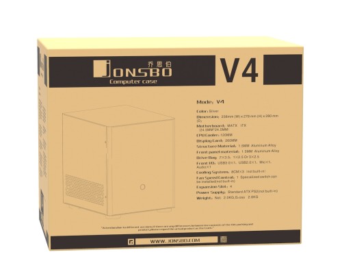 Корпус JONSBO V4 без БП, mini-ITX, micro-ATX, серебристый