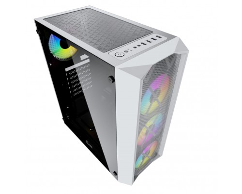 Корпус Powercase Rhombus X4 White, Tempered Glass, Mesh, 4x 120mm 5-color LED fan, белый, ATX  (CMRMW-L4)