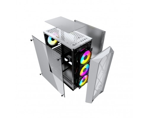 Корпус Powercase Rhombus X4 White, Tempered Glass, Mesh, 4x 120mm 5-color LED fan, белый, ATX  (CMRMW-L4)