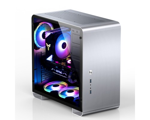 Корпус JONSBO U4PLUS Silver без БП, боковые панели из закаленного стекла, mini-ITX, micro-ATX, ATX, серебристый