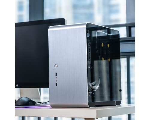 Корпус JONSBO U4PLUS Silver без БП, боковые панели из закаленного стекла, mini-ITX, micro-ATX, ATX, серебристый