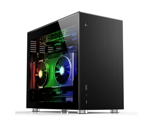 Корпус JONSBO V10-G Black без БП, боковые панели из закаленного стекла, mini-ITX, черный