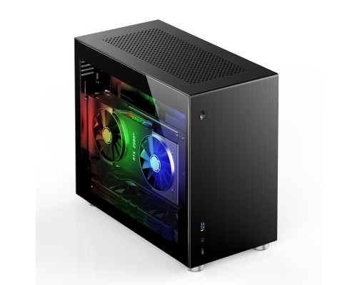 Корпус JONSBO V10-G Black без БП, боковые панели из закаленного стекла, mini-ITX, черный