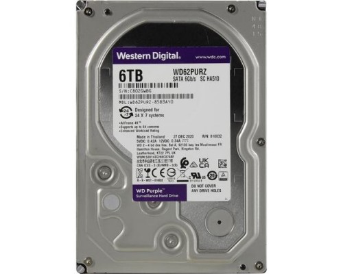 Жесткий диск 6Tb Western Digital WD62PURX (SATA 6Gb/s, 5400 rpm, 256MB) Caviar Purple