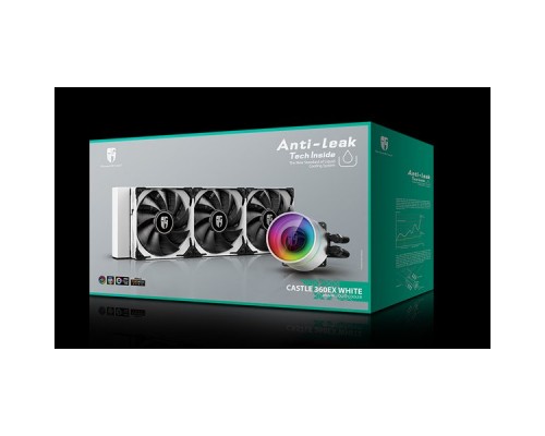 Комплект водяного охлаждения DEEPCOOL CASTLE 360EX WHITE LGA20XX/LGA1366/LGA115X/TRX4/TR4/AM4/AM3/+/AM2/+/FM2/+/FM1 (6шт/кор,TDP 300W, ARGB Lighting pump, Anti-Leak edition, PWM, TRIPLE FAN) RET