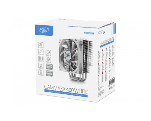 Кулер DEEPCOOL GAMMAXX400 WHITE LGA20XX/1366/115X/775/AM4/AM3/+/AM2/+/FM2/+/FM1 (20шт/кор, TDP 130Вт, PWM, White Led Fan 120mm, 4 тепл. трубки прямого контакта ) RET