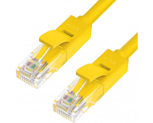 Патчкорд Greenconnect прямой 30.0m, UTP кат.5e, желтый, позолоченные контакты, 24 AWG, литой, ethernet high speed 1 Гбит/с, RJ45, T568B