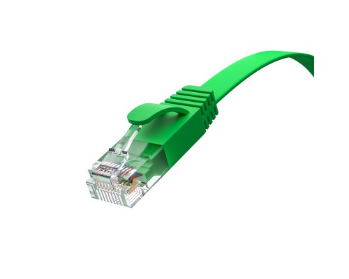 Патчкорд GCR PROF плоский прямой 20.0m, UTP медь кат.6, зеленый, 30 AWG, ethernet high speed 10 Гбит/с, RJ45, T568B, GCR-52841