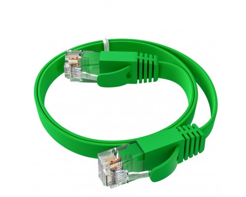 Патчкорд GCR PROF плоский прямой 20.0m, UTP медь кат.6, зеленый, 30 AWG, ethernet high speed 10 Гбит/с, RJ45, T568B, GCR-52841